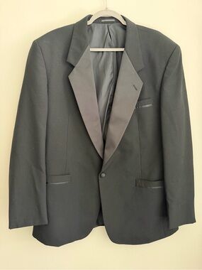 FUMAGALLI'S Black 100% Wool Satin Shawl Lapel Tuxedo Suit Jacket  - Size 46R
